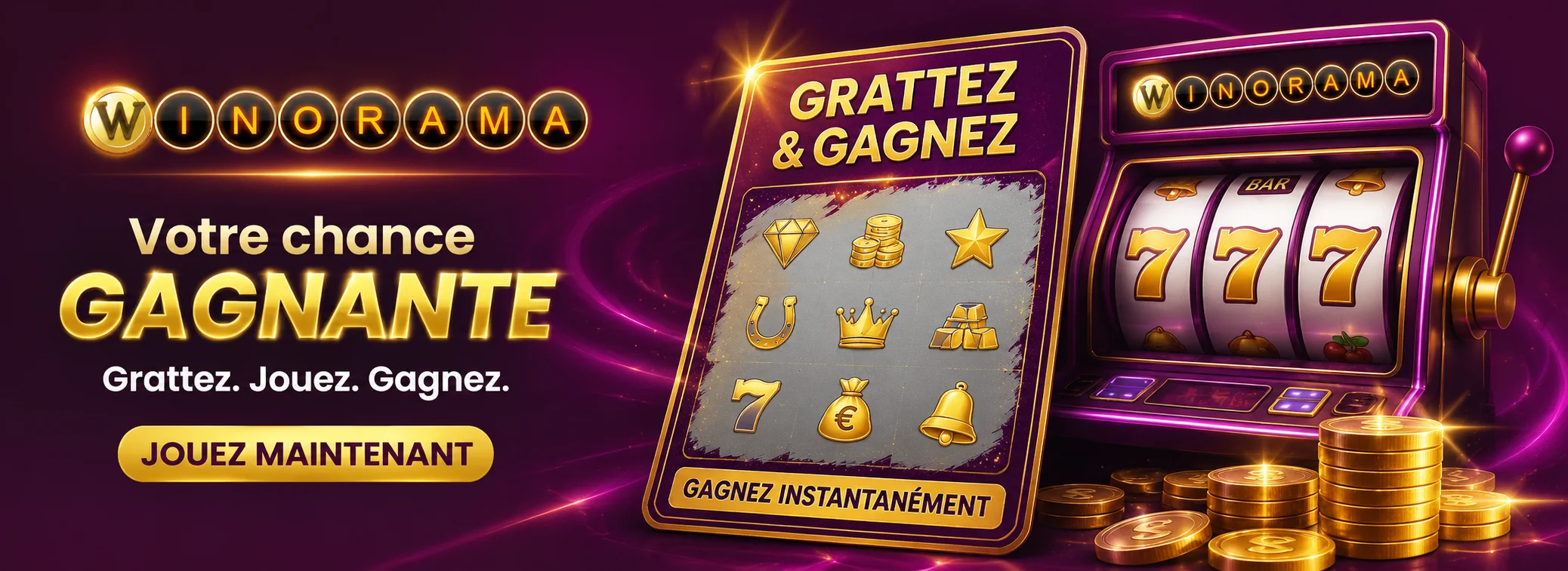 Bandeau du casino Winorama avec cartes à gratter et bonus de bienvenue de 200 €